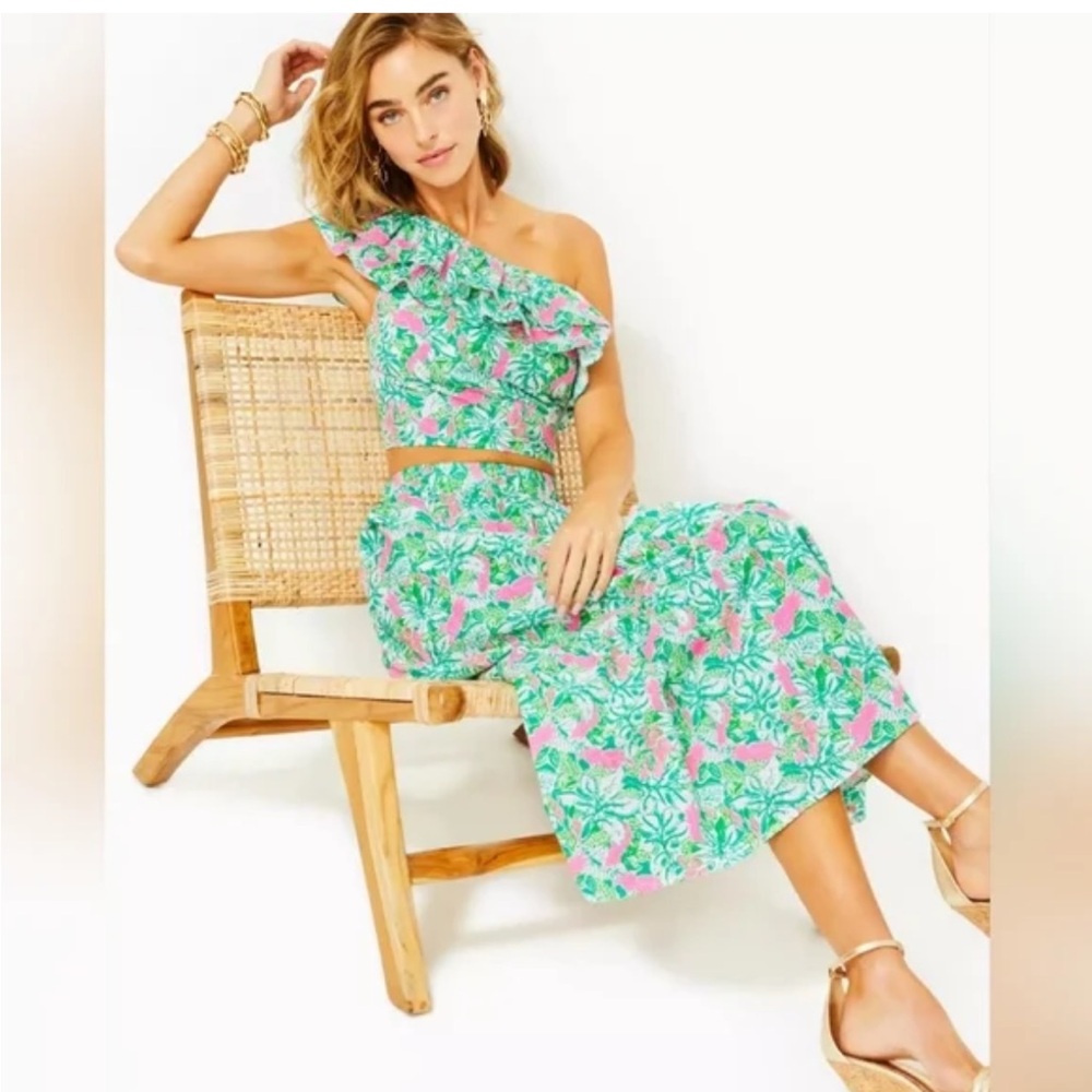 Lilly Pulitzer Kasida Ruffle Set in 
Botanical Green/Just Wing It
